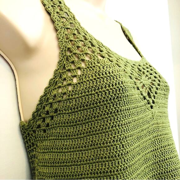 NWT Say What? Boho Goddess Green Crochet Sleeveless Top Adjustable Side Ties - Picture 5 of 16